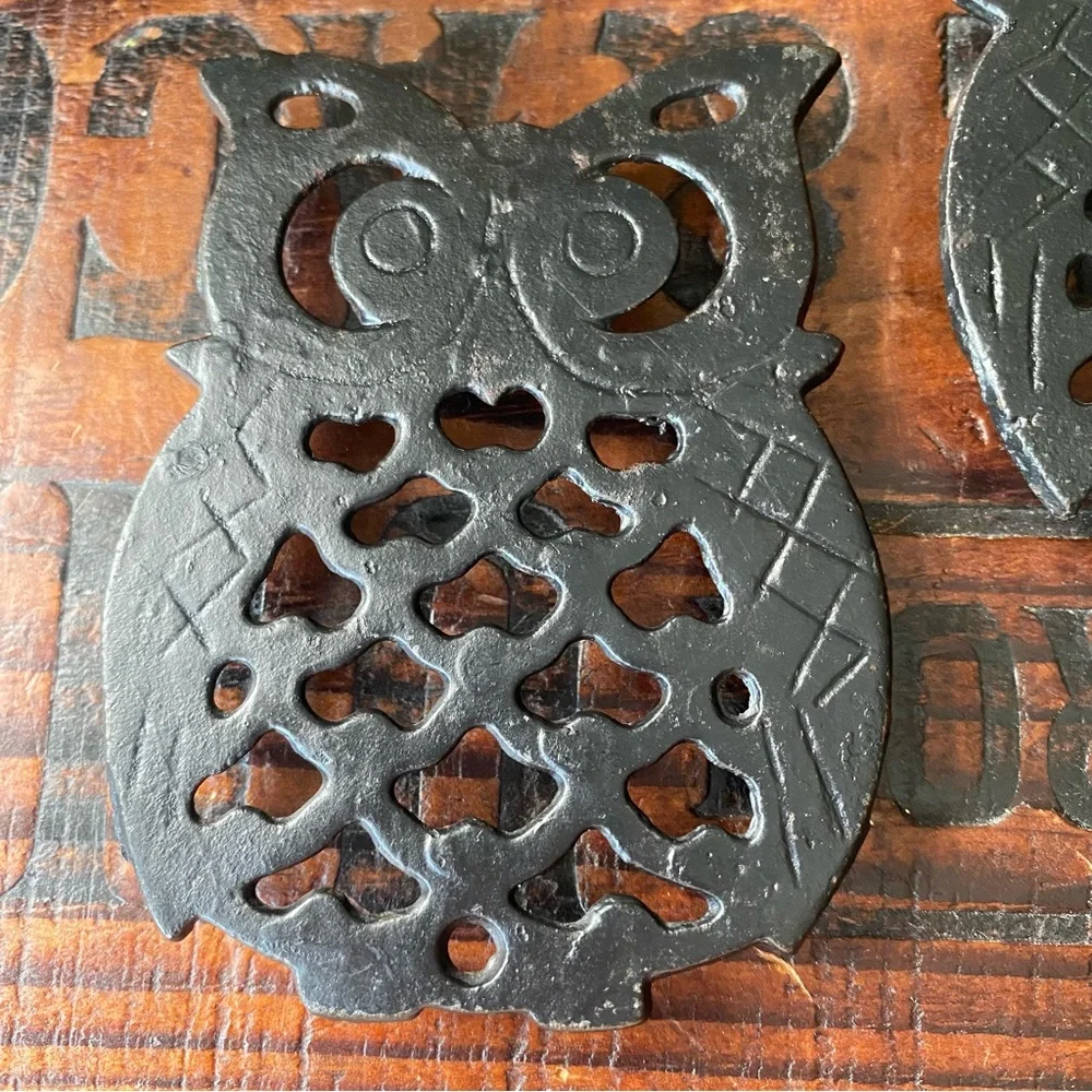 Vintage 2 Wrought Iron Owl Trivet’s 1970’s